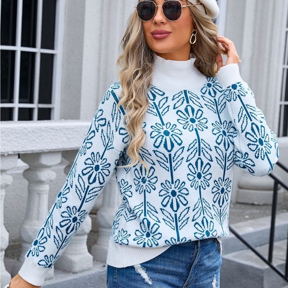 Flower Turtleneck Long Sleeve Sweater pink - Picture 8 of 9